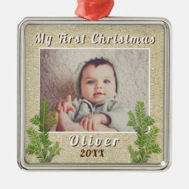Baby`s första jul rustic julgransprydnad metall