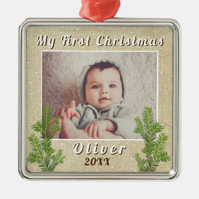 Baby`s första jul rustic julgransprydnad metall (Framsidan)