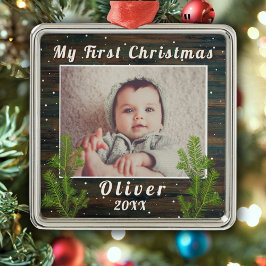 Baby`s Första Jul Rustik Trä Julgransprydnad Metall