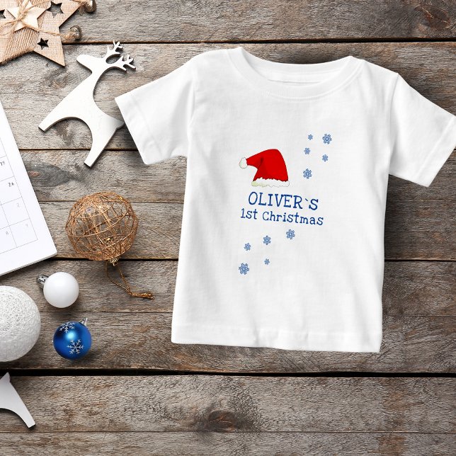 Baby`s första jul Santa hatt Snöflinga  T Shirt (Skapare uppladdad)