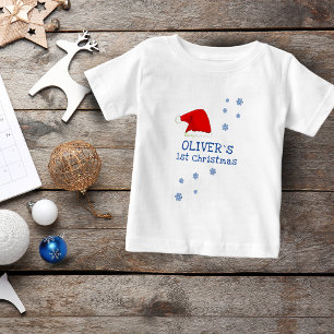 Baby`s Första Jul Tomte Hatt Snöflinga T Shirt