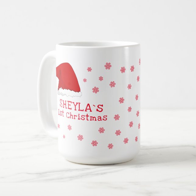 Baby`s Första Jul Tomtehatt Snöflinga Kaffemugg (Framsida vänster)