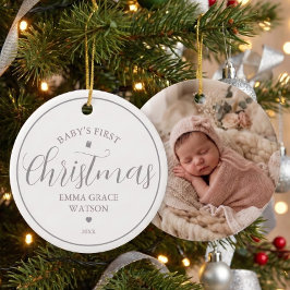 Baby:s första julfoto grå minnessak julgransprydnad keramik