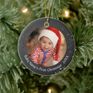 Baby:s första svartvitt i julklapp julgransprydnad keramik
