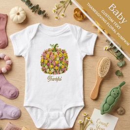 Baby:s första Thanksgiving Blommig Pumpa T Shirt
