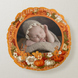 Baby:s första Thanksgiving höstblommig fotofilt Rund Kudde