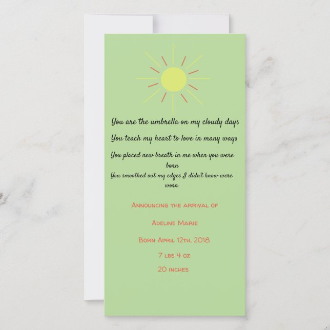 Baby:s tillkännagivande med dikt meddelande (Framsida)