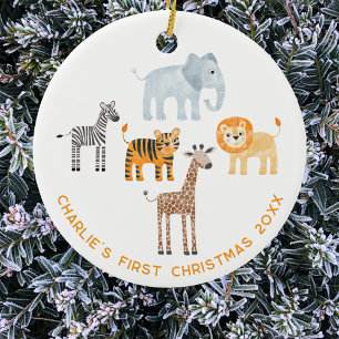 Baby Safari Animal Personlig Första jul Julgransprydnad Keramik