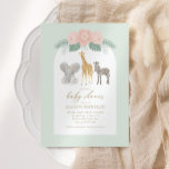Baby Safari Animals Baby Shower-inbjudan Inbjudningar<br><div class="desc">Vänner och familj i inbjudan för att fira en liten på vägen! Den safari-temade inbjudan innehåller typografi av guld och adaterande baby safari-djur med mynta gröntar.</div>