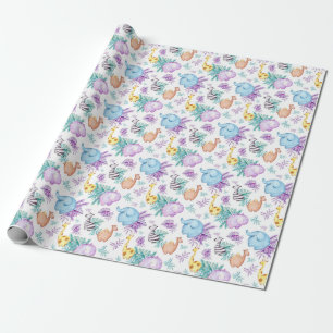Baby Safari Animals Giraffe Elephant Zebra Hippo Presentpapper