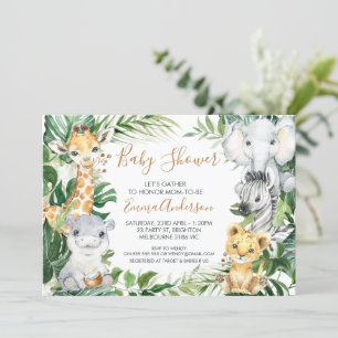 Baby Safari Animals i Greenery Baby Shower Inbjudningar
