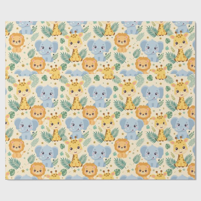 Baby Safari Djur Inpackningspapper Presentpapper (Platt)