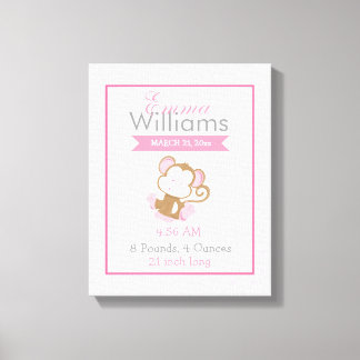 Baby Safari Rosa Sömnig Monkey Nursery Art Gift Canvastryck