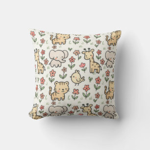 Baby Safari Wildlife with Doodle Flowers Kudde