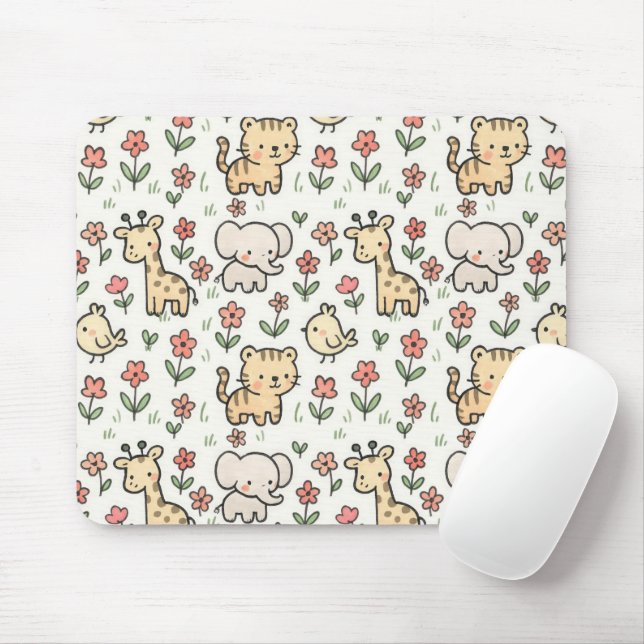 Baby Safari Wildlife with Doodle Flowers Musmatta (Med mus)