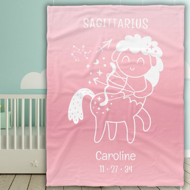 Baby Sagittarius Zodiac Star Namn Birthdate Rosa Fleecefilt (Skapare uppladdad)