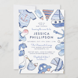 Baby Sailor | Blue Nautical Watercolor Baby Shower Inbjudningar