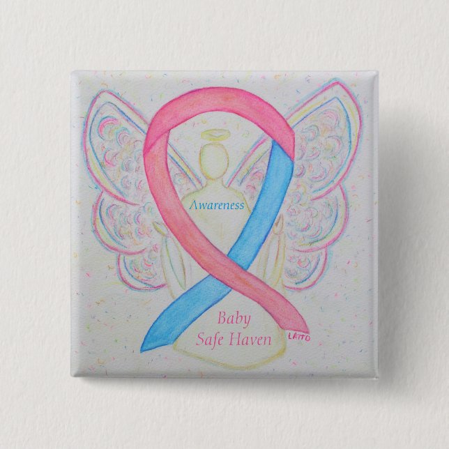 Baby Säker Haven Awareness Angel Ribbon Pin Knapp (Framsida)