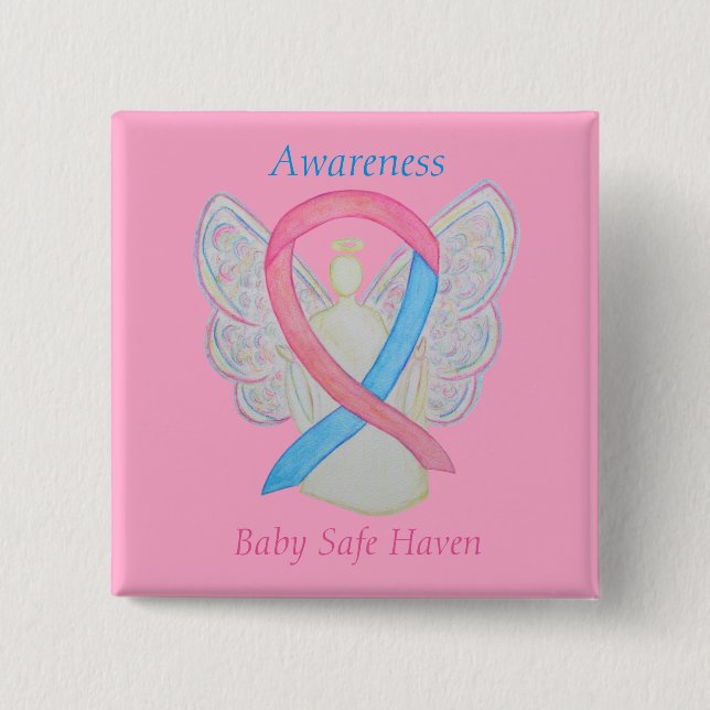 Baby Säker Haven Awareness Angel Ribbon Pin Knapp (Framsida)
