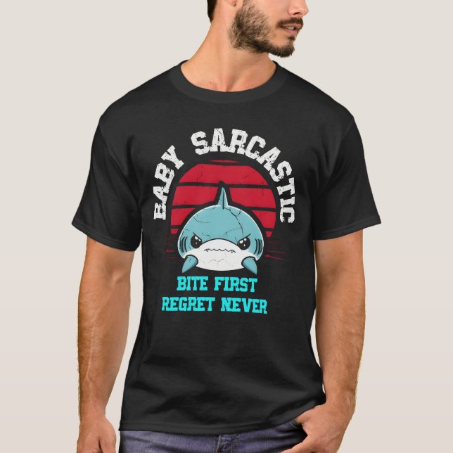 Baby Sarcastic Bite First Shark T Shirt (Framsida)