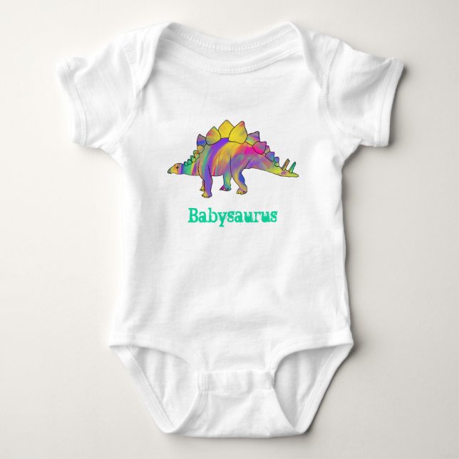 Baby saurus Färgglad Regnbåge Stegosaurus Dinosaur T Shirt (Framsida)