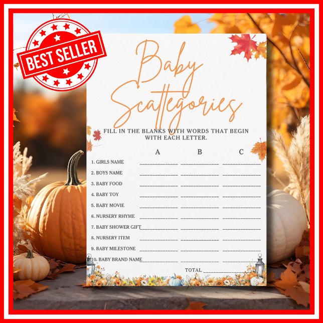 BABY SCATTERGORIES Baby Shower Game LITTLE PUMPKIN Inbjudningar (BABY SCATTERGORIES Easy Baby Shower Game A Little Pumpkin is on the Way Fall Autumn Theme)
