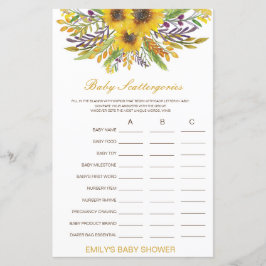 Baby Scattergories Baby Shower Game PRINTED