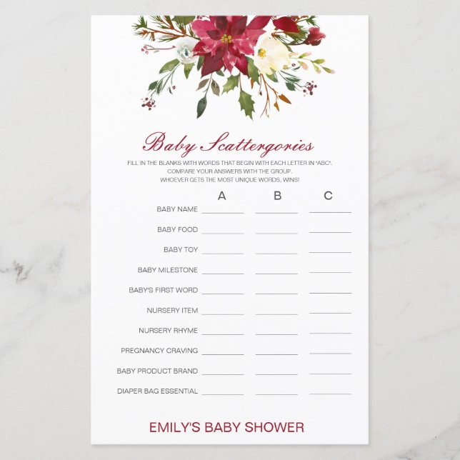 Baby Scattergories Baby Shower Game PRINTED (Framsida)