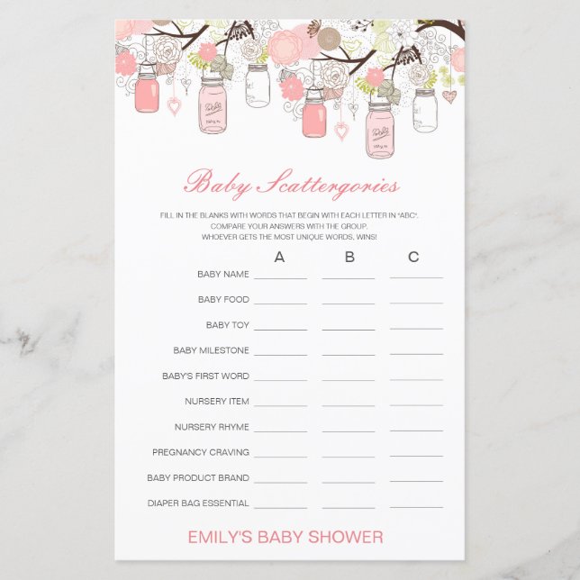 Baby Scattergories Baby Shower Game PRINTED (Framsida)