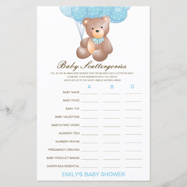 Baby Scattergories Baby Shower Game PRINTED (Framsida)