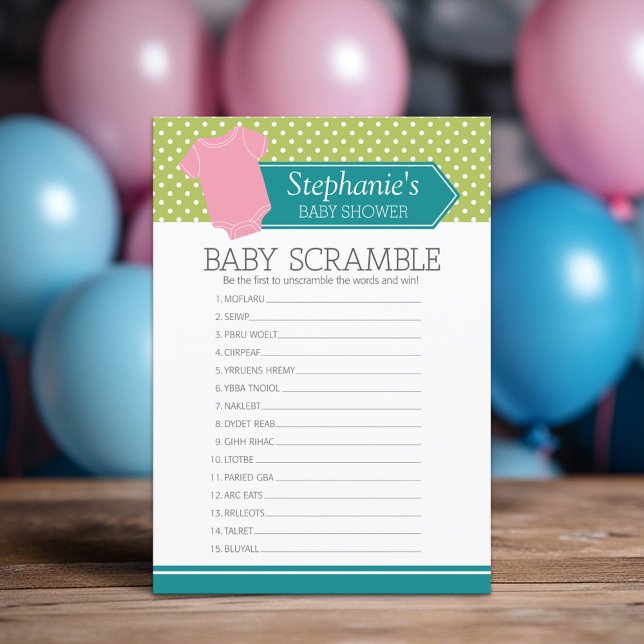 Baby Scramble Shower Game - Rosa Girl Polka dots (Custom Shower Game)