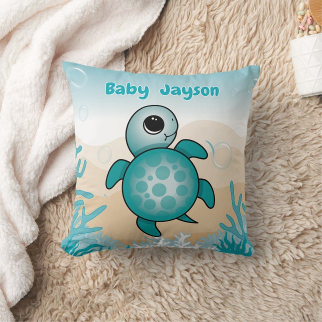 Baby Sea Turtle Birth Stats Throw Pillow Kudde (Filt)