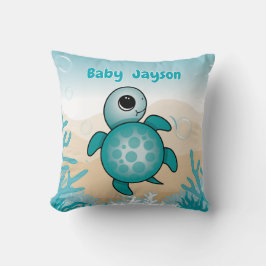 Baby Sea Turtle Birth Stats Throw Pillow Kudde