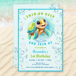 Baby Sea Turtle Boy Anpassningsbar Age First Birth Inbjudningar