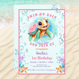 Baby Sea Turtle Girl Anpassningsbar Age First Birt Inbjudningar