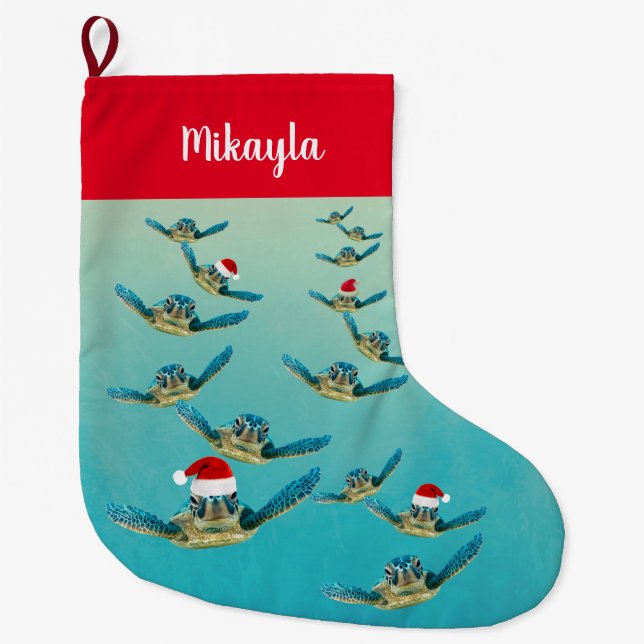 Baby Sea Turtle i julklapp i Santa Hats Stor Julstrumpa (Framsidan)