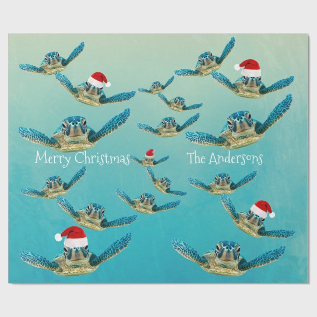 Baby Sea Turtle i Santa Hats Presentpapper (Platt)
