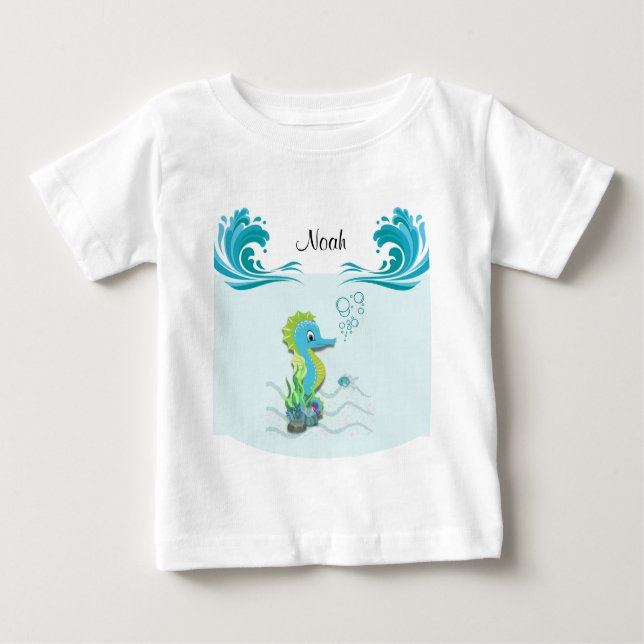Baby Seahorse | Blå Personlig Baby T-Shirt (Framsida)