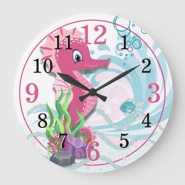 Baby Seahorse | Rosa Kids Rumsklocka Stor Klocka (Framsida)