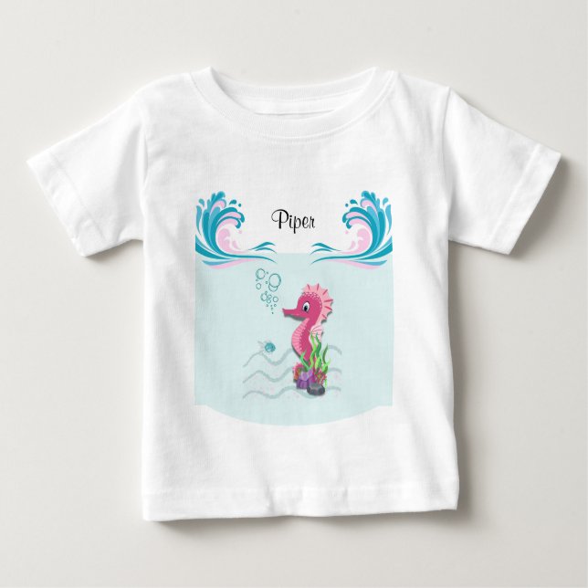 Baby Seahorse | Rosa Personlig Baby T-Shirt (Framsida)