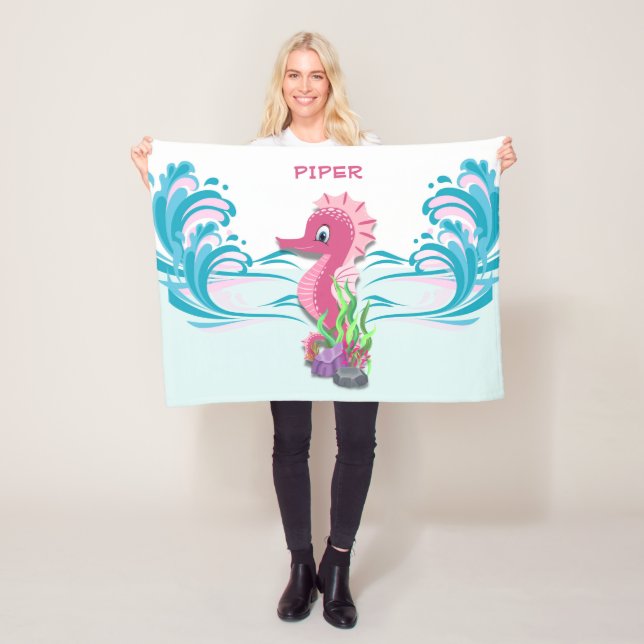 Baby Seahorse | Rosa Personlig Fleece Blanket (På plats)