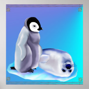 Baby Seal och Baby Penquin Poster