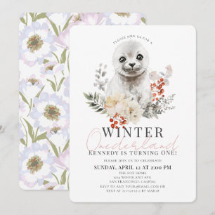 Baby Seal Winter Onederland Girl 1st Birthday Inbjudningar