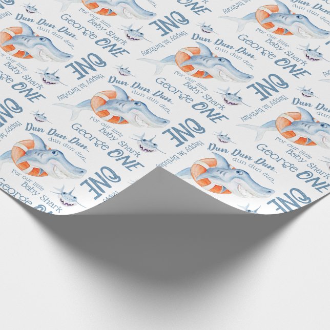 Baby shark anpassningsbar - vattenfärgsdel 1:a föd presentpapper (Hörn)