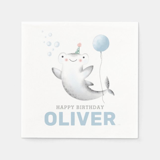Baby Shark Balloon Barn Birthday Napkin Pappersservett (Framsidan)