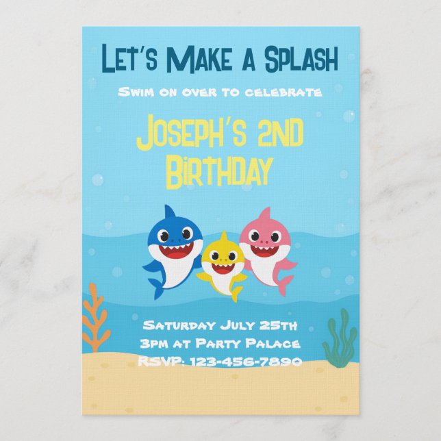 Baby Shark Birthday Invitation Inbjudningar (Framsida)
