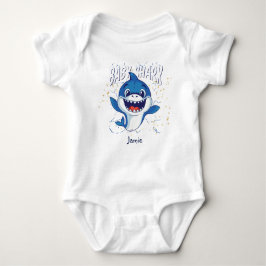 Baby Shark Blå Vit Söt Rolig Baby Shower Namngiven T Shirt