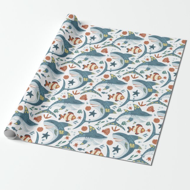 Baby Shark Boys Barns födelsedag Favor Gift Presentpapper (Utrullad)