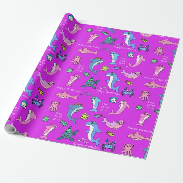 Baby Shark Familjen Doo Doo Grattis på födelsedage Presentpapper (Utrullad)