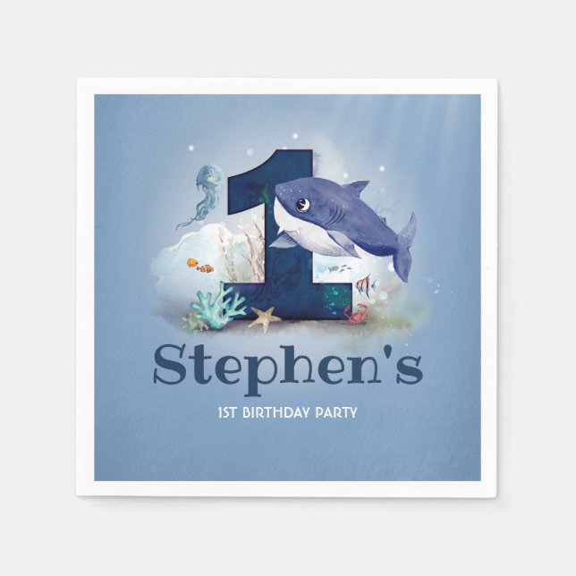 Baby Shark Födelsedagsfest Pappersservett (Framsidan)